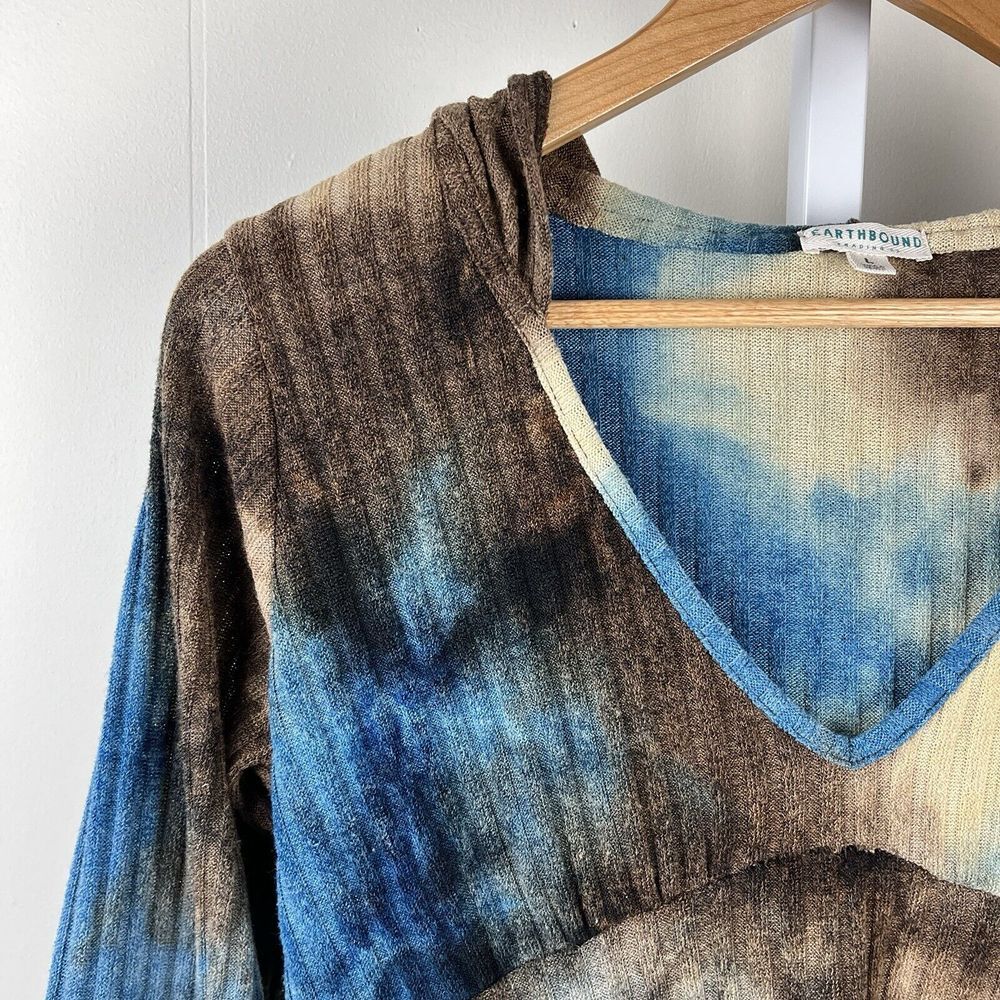 Earthbound‎ Trading Co Sweater Hoodie Womens Large Tie Dye Ribbed Bell Sleeve - Picture 3 of 6